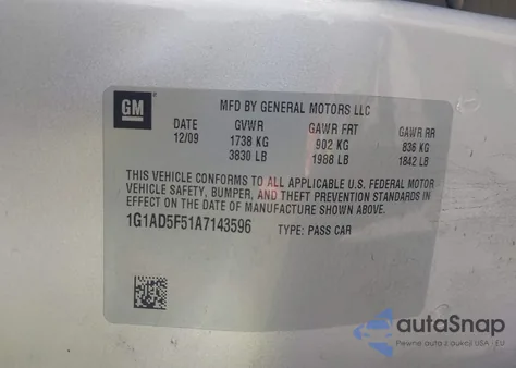 2010 Chevrolet Cobalt Lt z USA, uszkodzony, nr VIN 1G1AD5F51A7143596